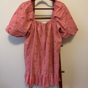 Zara pink square neck mini dress.